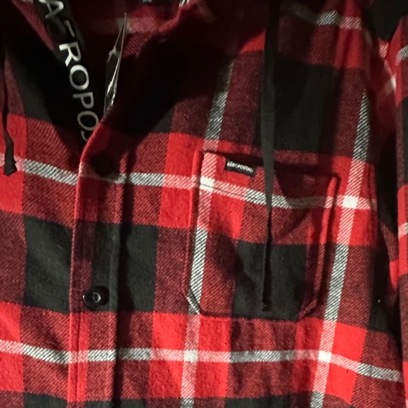 Aeropostale Red Black Plaid Hooded Flannel Shirt Men's XL Button Up Casual NWT - Picture 6 of 7